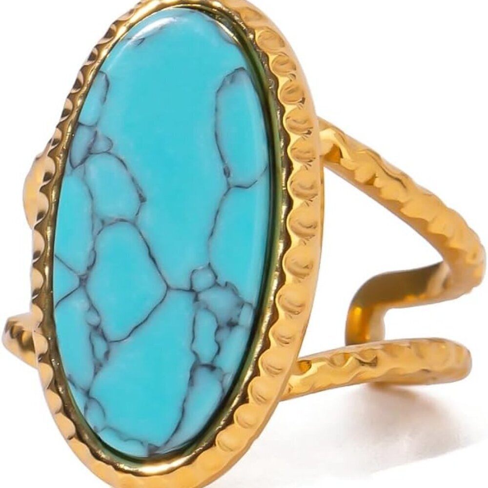 Bohemian Turquoise Ring Sterling Silver Adjustable Statement Jewelry for Women